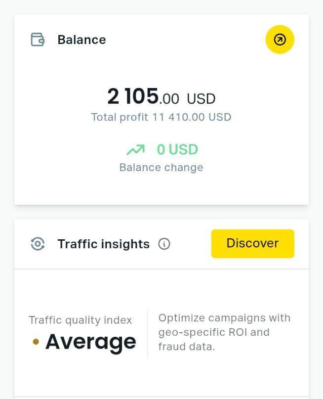 Exness affiliate dashboard — $2,105 balance, $11,410 total profit