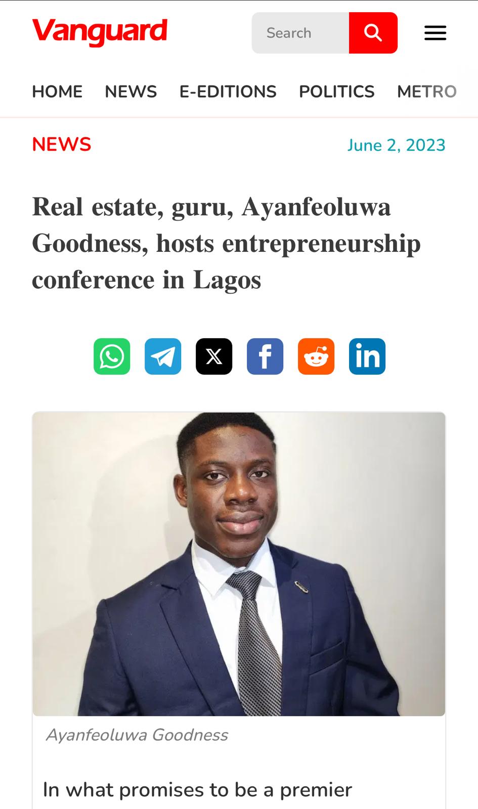 Ayanfeoluwa on Vanguard Newspaper