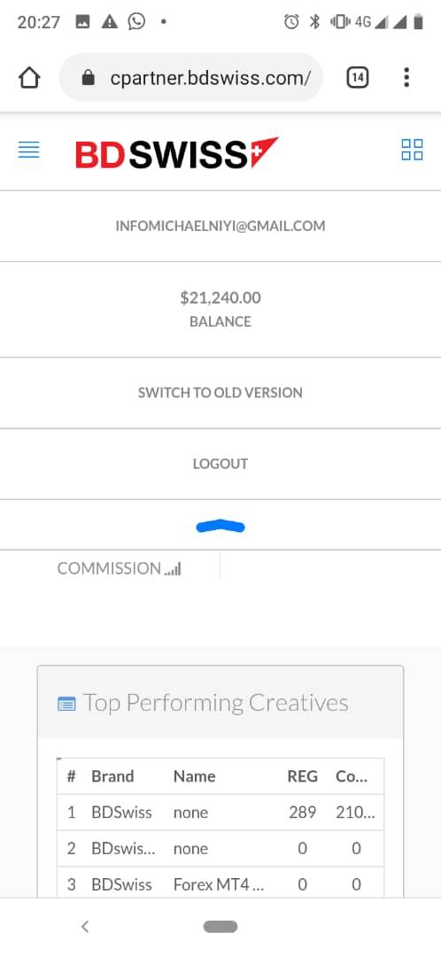 BDSwiss account — $21,240 balance, infomichaelniyi@gmail.com