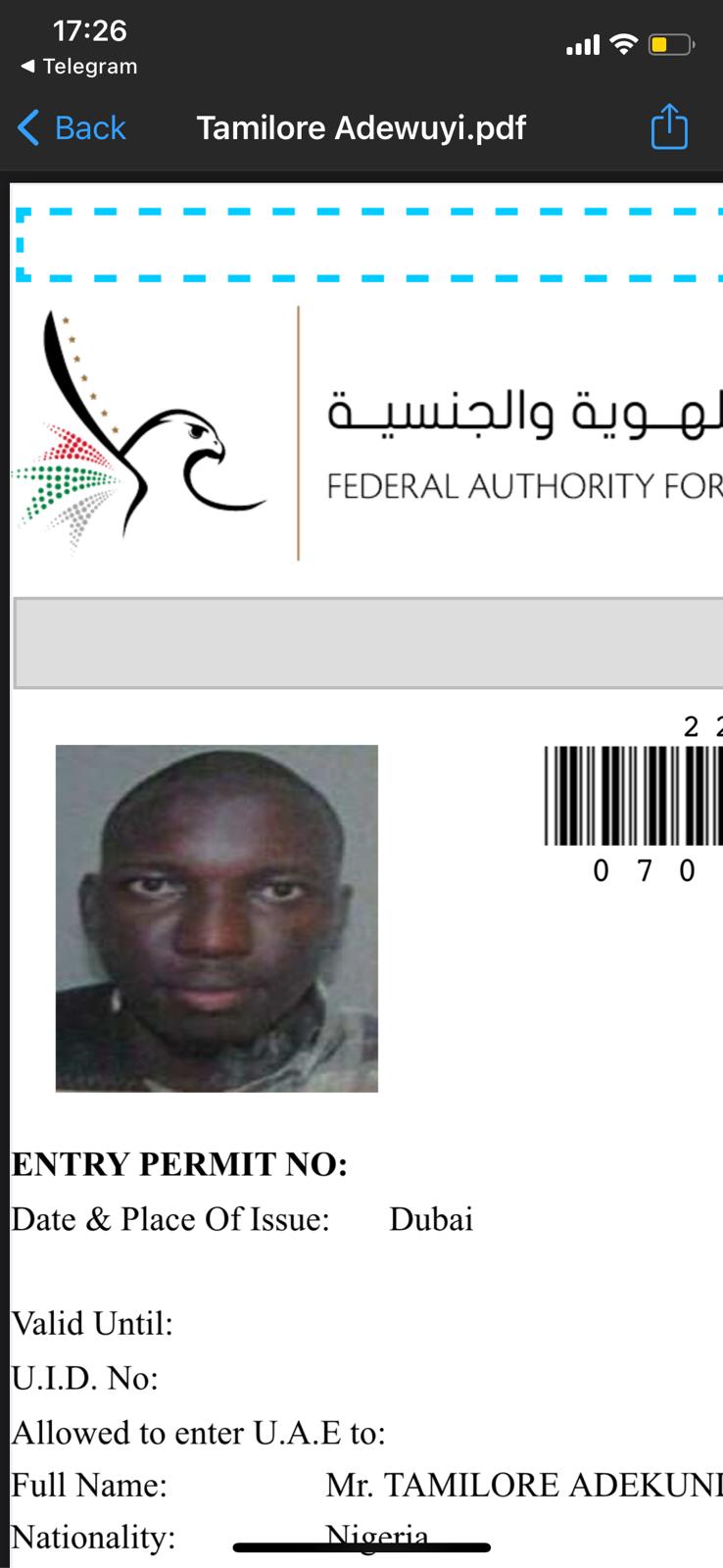 Tamilore's UAE Visa